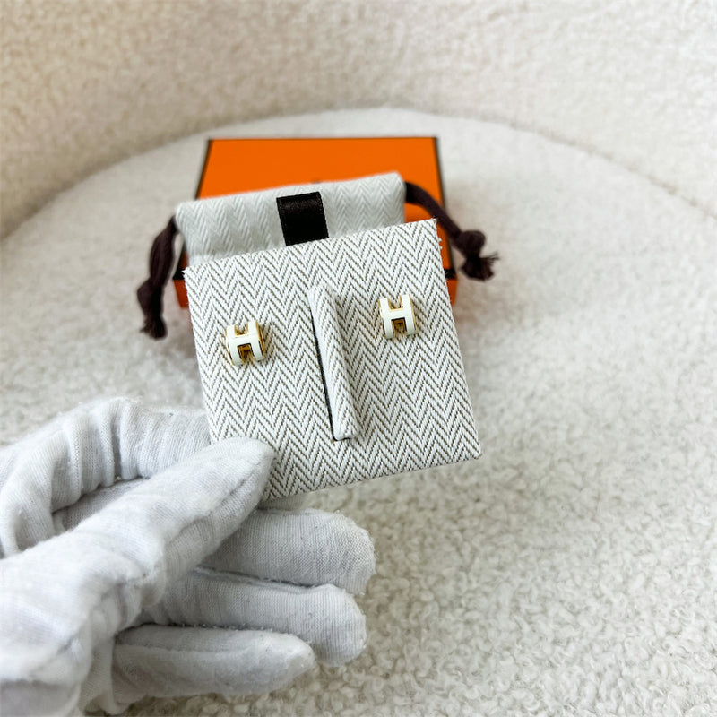 Hermes Mini Pop H Earrings in Blanc GHW