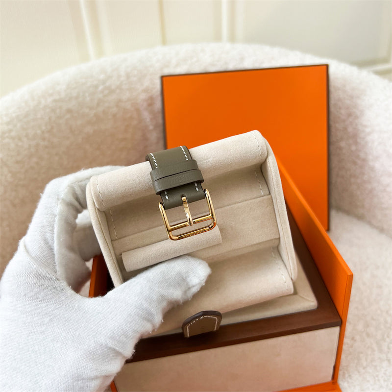 Hermes Heure H MM Watch with Diamond Markers and Etoupe Calfskin Strap