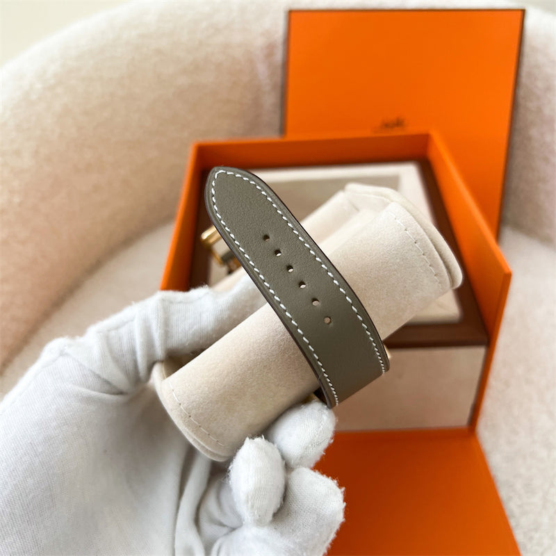 Hermes Heure H MM Watch with Diamond Markers and Etoupe Calfskin Strap