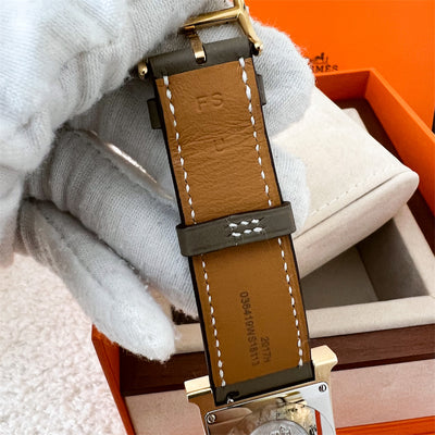 Hermes Heure H MM Watch with Diamond Markers and Etoupe Calfskin Strap