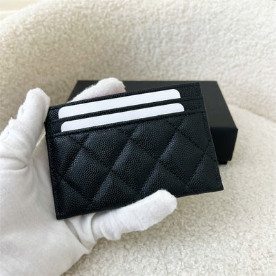 Chanel 23P Flat Card Holder in Black Caviar LGHW