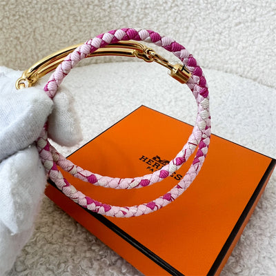 Hermes Roulis Double Tour Bracelet in Pink Printed Silk GHW