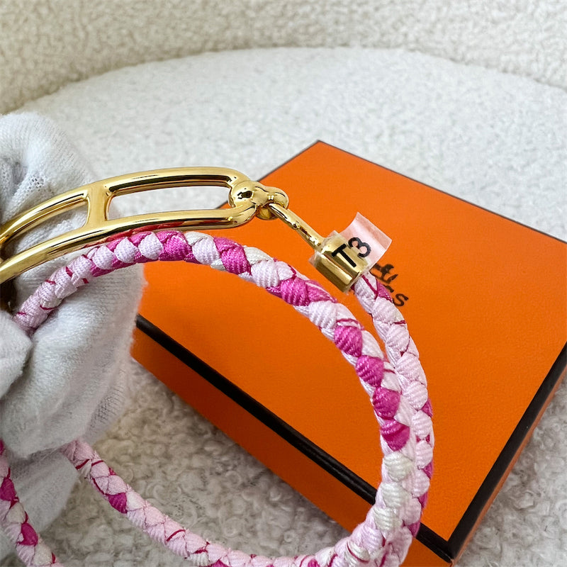 Hermes Roulis Double Tour Bracelet in Pink Printed Silk GHW