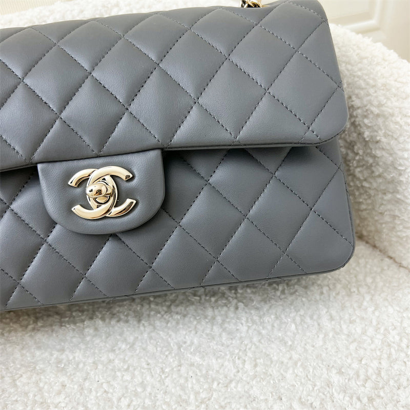 Chanel Small Classic Flap CF in 22A Dark Grey Lambskin LGHW