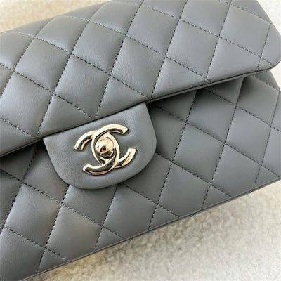 Chanel Small Classic Flap CF in 22A Dark Grey Lambskin LGHW