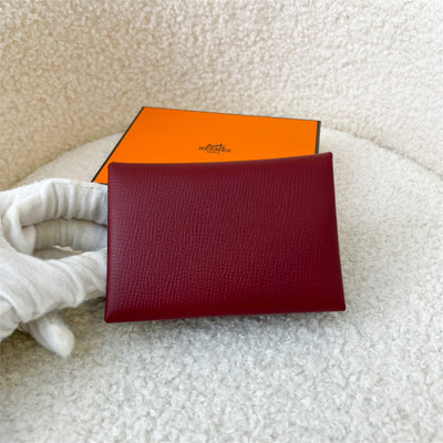 Hermes Calvi Duo Card Holder in Bi Color (Rouge Grenat + Mauve Sylvestre) Epsom Leather