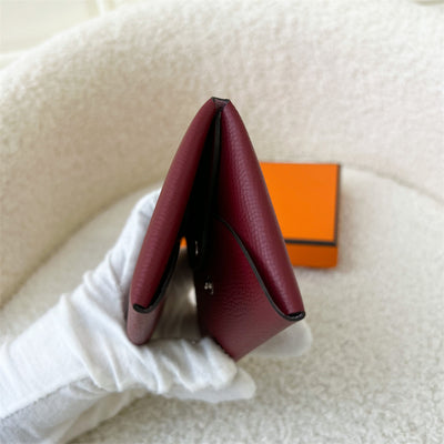 Hermes Calvi Duo Card Holder in Bi Color (Rouge Grenat + Mauve Sylvestre) Epsom Leather