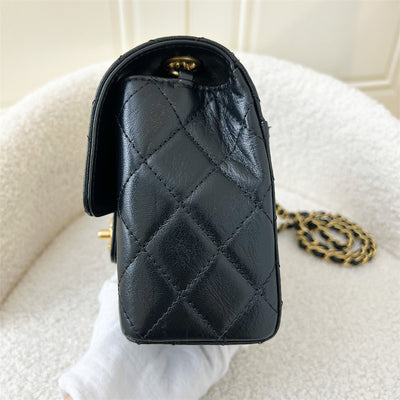 Chanel 22K Mini Square Flap in Black Goatskin GHW