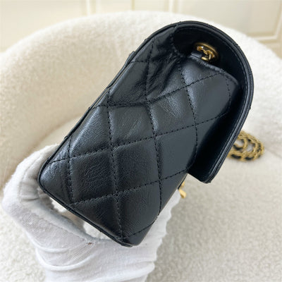 Chanel 22K Mini Square Flap in Black Goatskin GHW