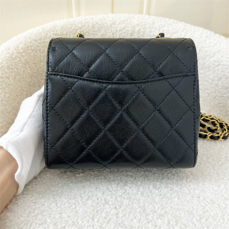 Chanel 22K Mini Square Flap in Black Goatskin GHW