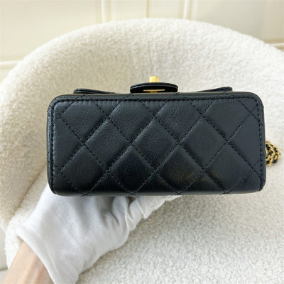 Chanel 22K Mini Square Flap in Black Goatskin GHW