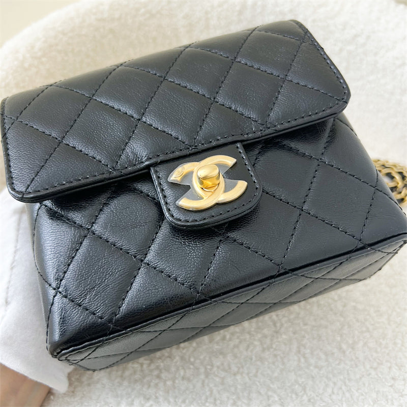 Chanel 22K Mini Square Flap in Black Goatskin GHW