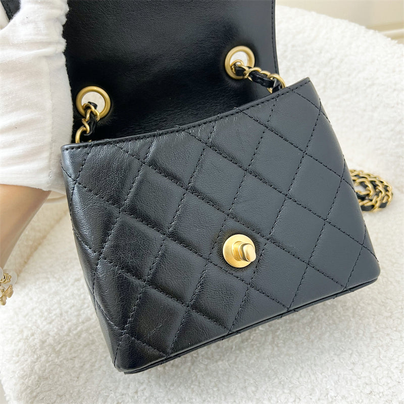 Chanel 22K Mini Square Flap in Black Goatskin GHW