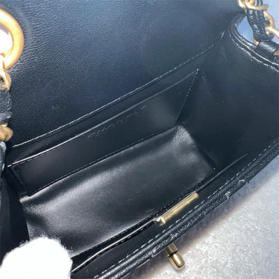 Chanel 22K Mini Square Flap in Black Goatskin GHW