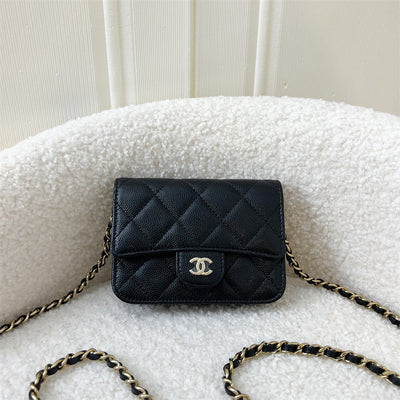 Chanel Classic Micro Clutch / Card Holder on Chain in Black Caviar LGHW