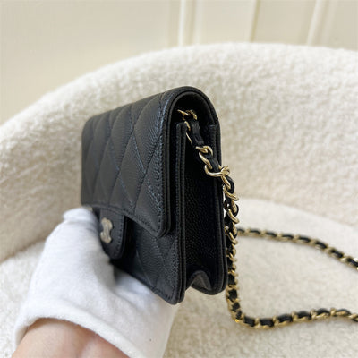 Chanel Classic Micro Clutch / Card Holder on Chain in Black Caviar LGHW