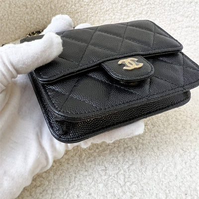 Chanel Classic Micro Clutch / Card Holder on Chain in Black Caviar LGHW