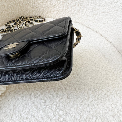 Chanel Classic Micro Clutch / Card Holder on Chain in Black Caviar LGHW