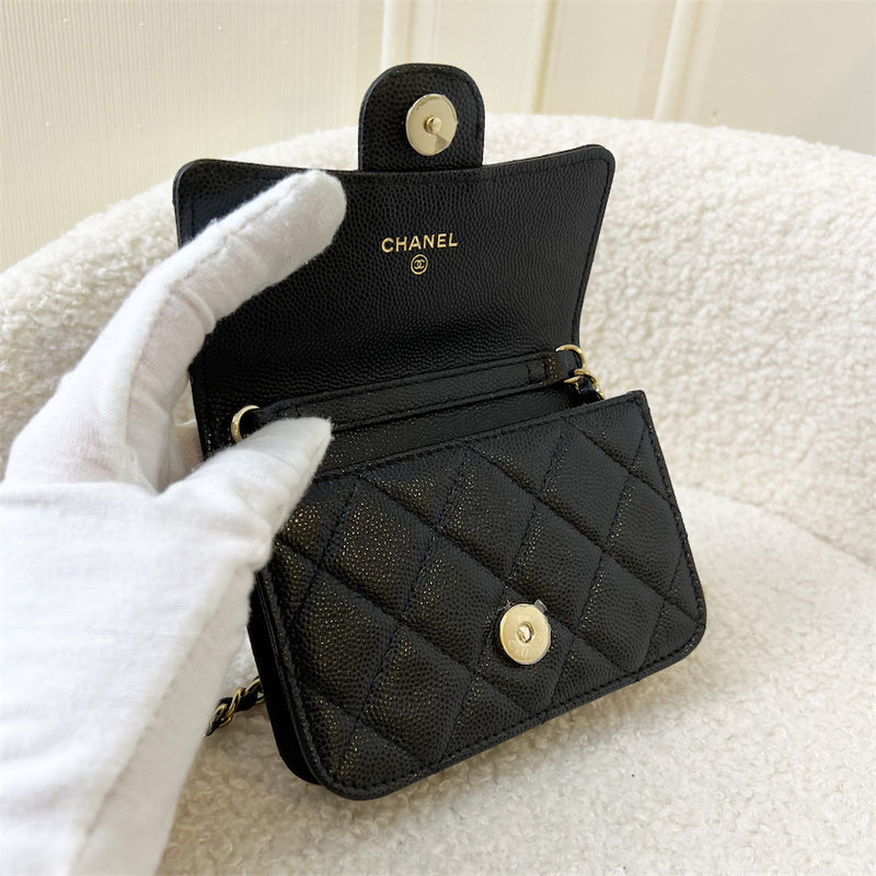 Chanel Classic Micro Clutch / Card Holder on Chain in Black Caviar LGHW
