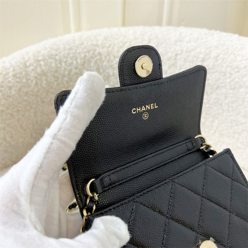 Chanel Classic Micro Clutch / Card Holder on Chain in Black Caviar LGHW