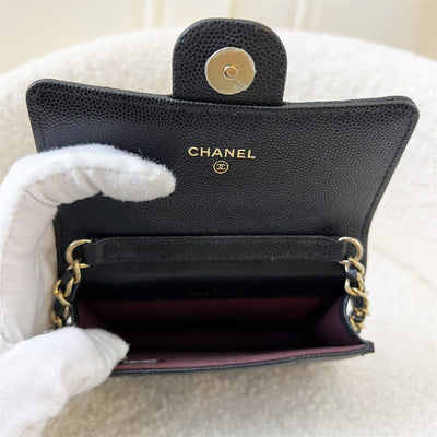 Chanel Classic Micro Clutch / Card Holder on Chain in Black Caviar LGHW