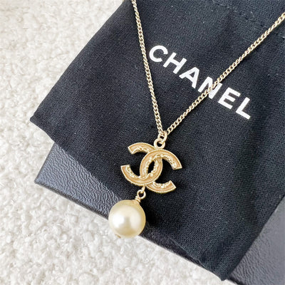 Chanel CC Logo with Pearl Double Length Necklace in AGHW