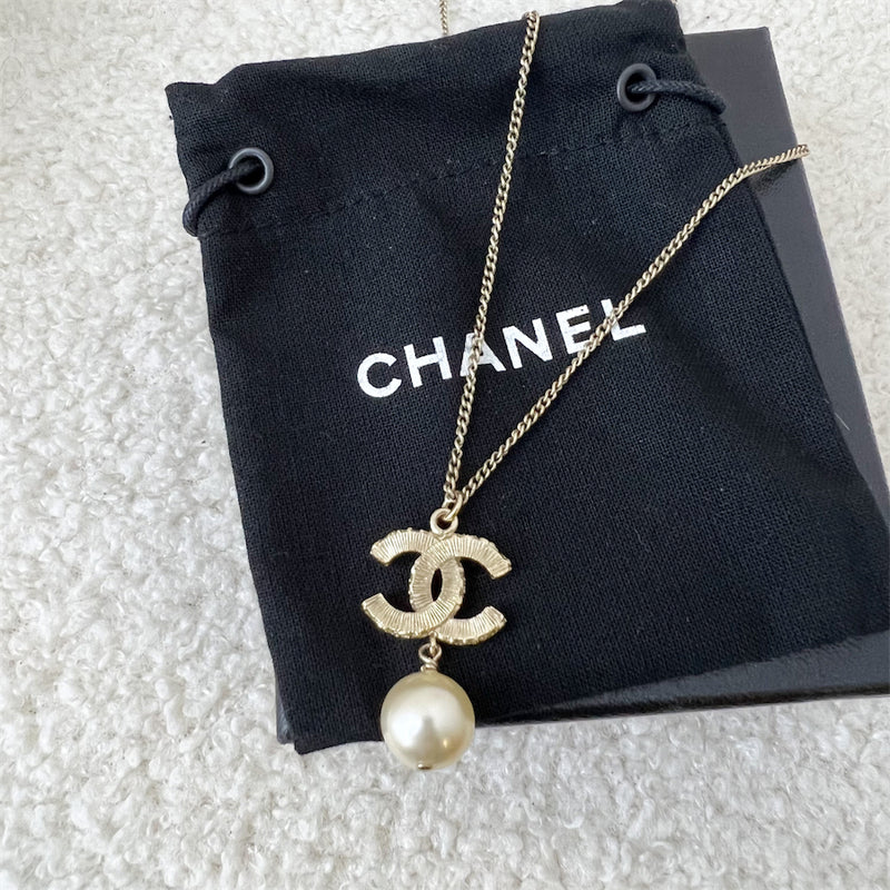 Chanel CC Logo with Pearl Double Length Necklace in AGHW