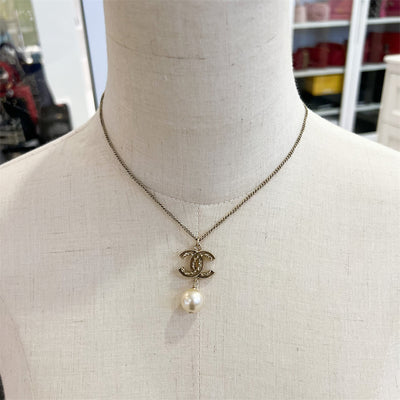 Chanel CC Logo with Pearl Double Length Necklace in AGHW