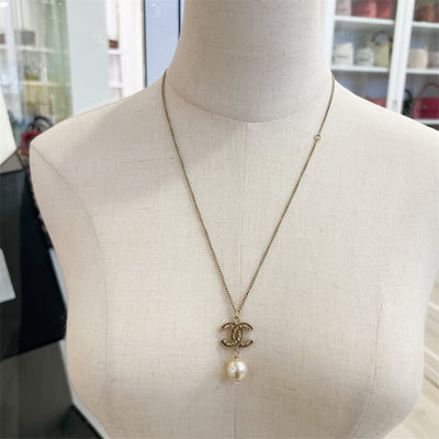 Chanel CC Logo with Pearl Double Length Necklace in AGHW