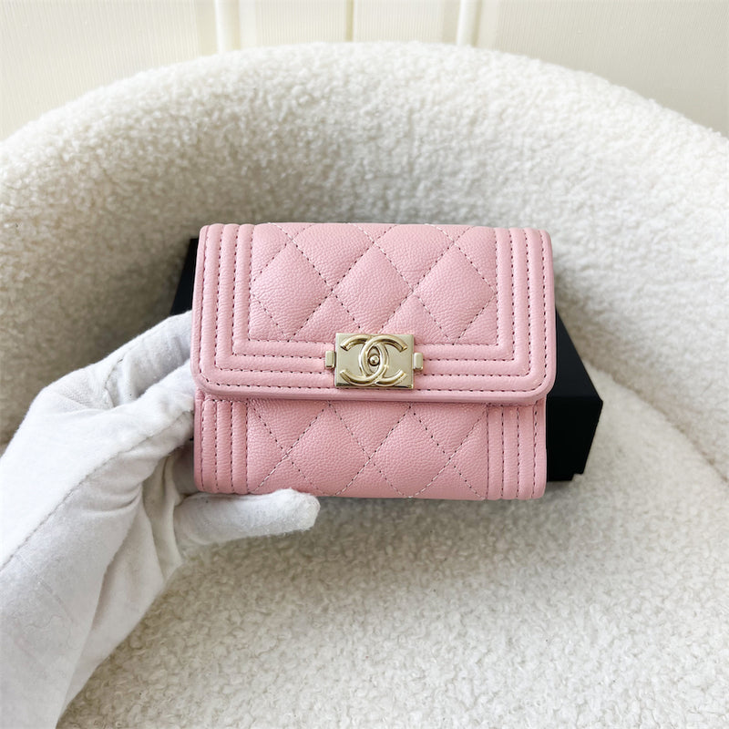 Chanel Boy XL Snap Card Holder in Pink Caviar Shiny GHW