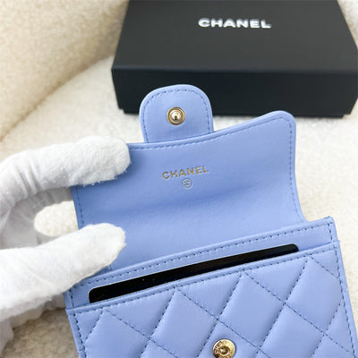 Chanel Classic Snap Card Holder in 21C Periwinkle Blue and LGHW