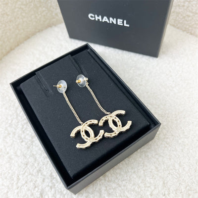 Chanel 20B CC Dangling Earrings with Crystals & Pearls in LGHW