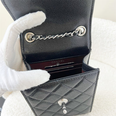 Chanel 20B Vertical Phone Clutch with Chain in Black Caviar SHW