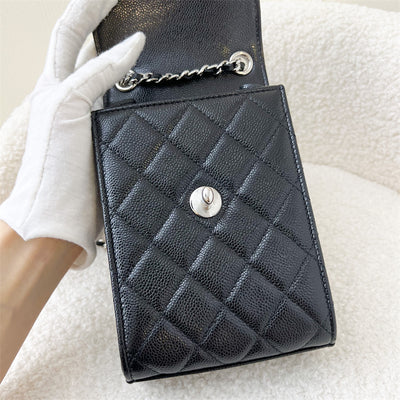 Chanel 20B Vertical Phone Clutch with Chain in Black Caviar SHW