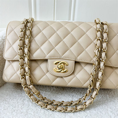 Chanel Medium Classic Flap CF in Beige Clair Caviar GHW