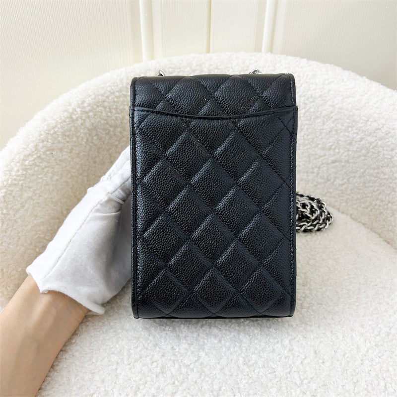 Chanel 20B Vertical Phone Clutch with Chain in Black Caviar SHW