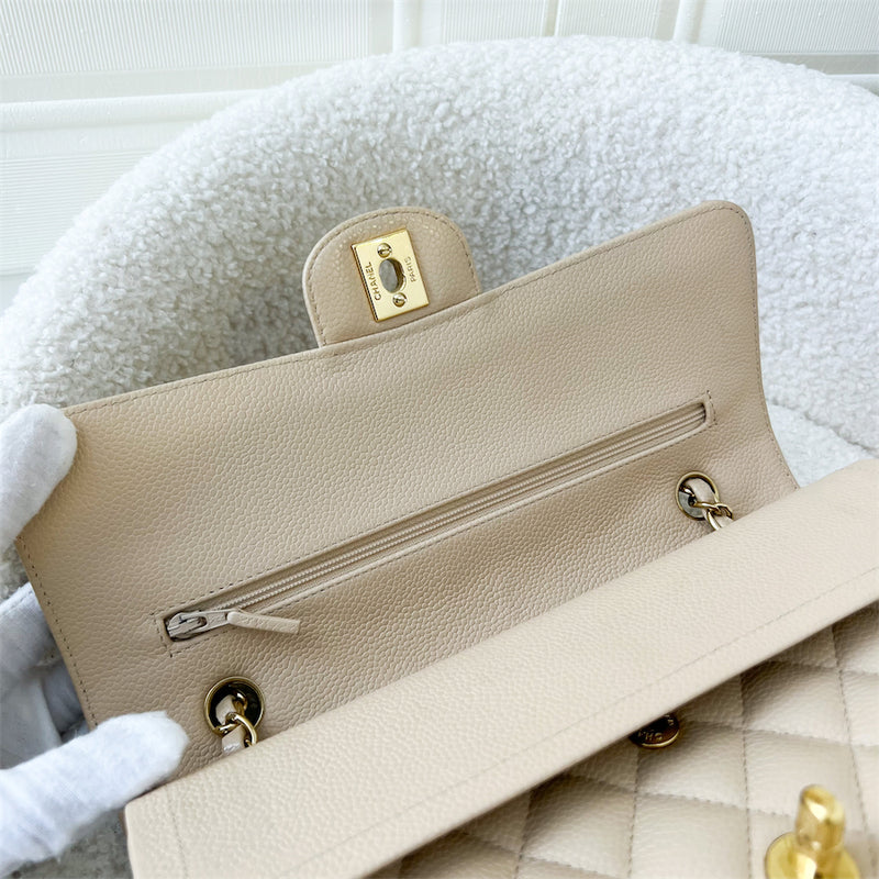 Chanel Medium Classic Flap CF in Beige Clair Caviar GHW