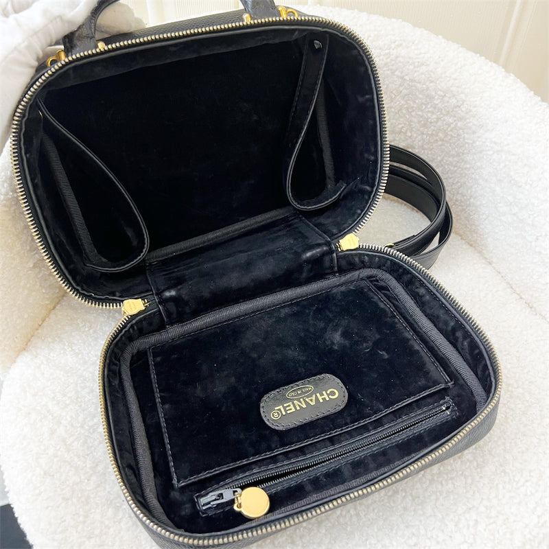 Chanel Vintage Vanity with Top Handle in Black Caviar and 24K GHW