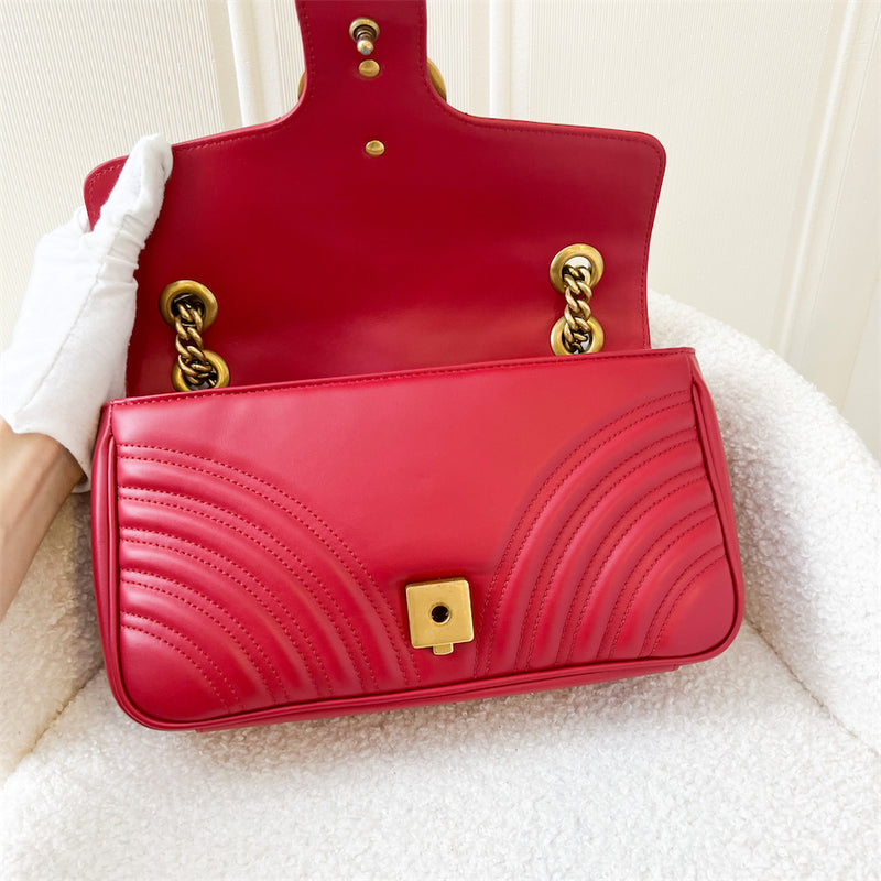 Gucci Small GG Marmont Flap in Red Calfskin AGHW