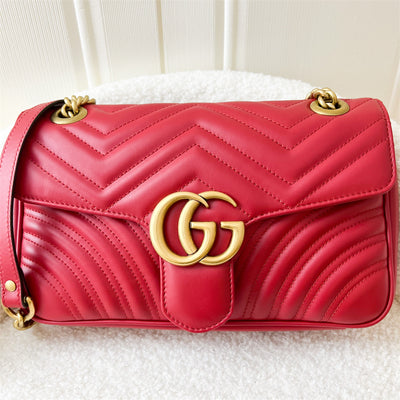 Gucci Small GG Marmont Flap in Red Calfskin AGHW