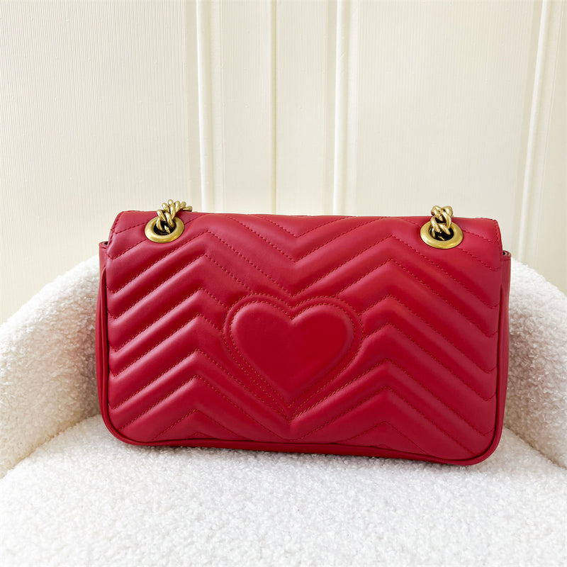 Gucci Small GG Marmont Flap in Red Calfskin AGHW