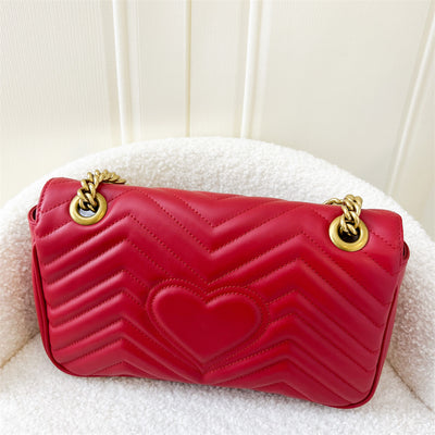 Gucci Small GG Marmont Flap in Red Calfskin AGHW