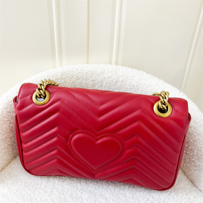 Gucci Small GG Marmont Flap in Red Calfskin AGHW