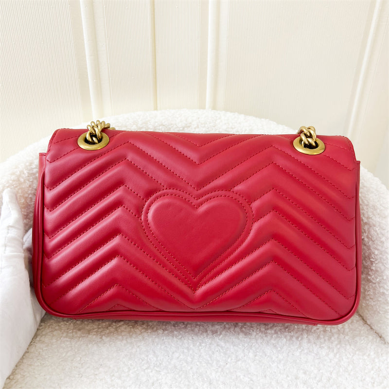 Gucci Small GG Marmont Flap in Red Calfskin AGHW