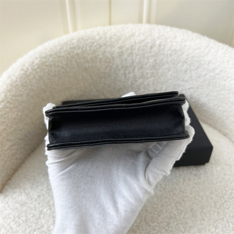 Chanel Micro Card Holder Clutch in 21K Black Lambskin LGHW