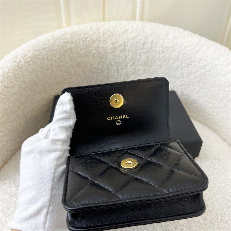 Chanel Micro Card Holder Clutch in 21K Black Lambskin LGHW