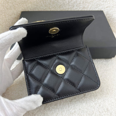 Chanel Micro Card Holder Clutch in 21K Black Lambskin LGHW