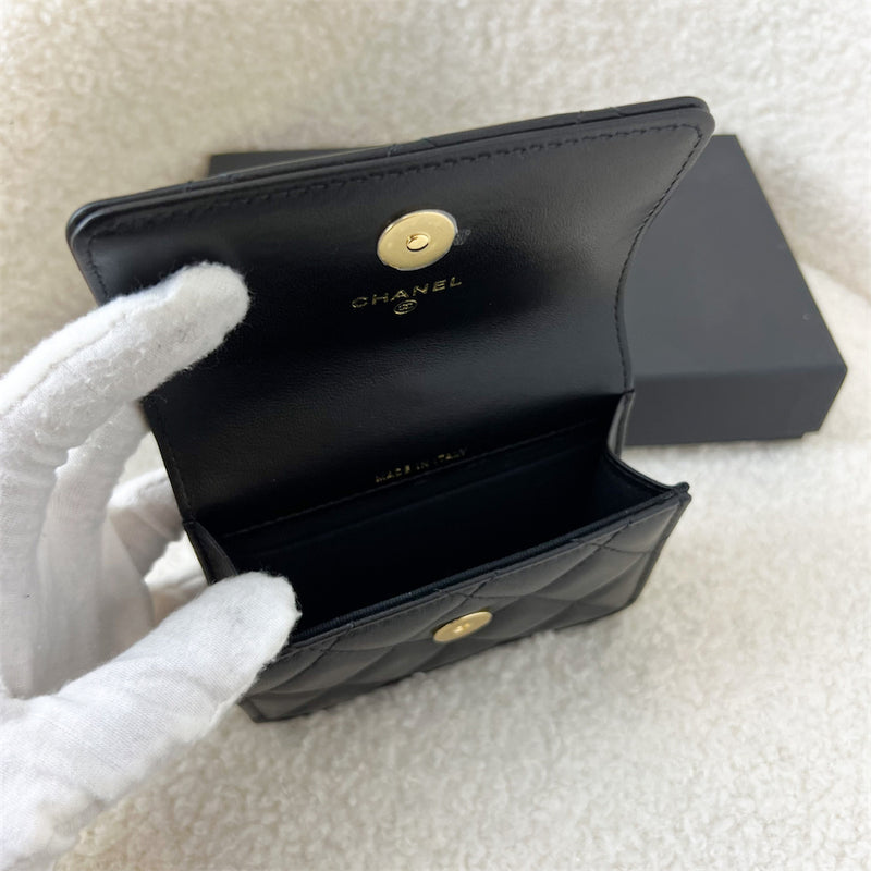 Chanel Micro Card Holder Clutch in 21K Black Lambskin LGHW