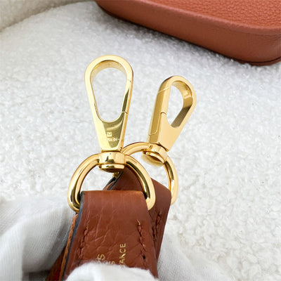 Hermes Mini Evelyne 16 in Cuivre Clemence Leather and Tricolor (Capucine + Parme + Rouge Duchess) Strap and GHW