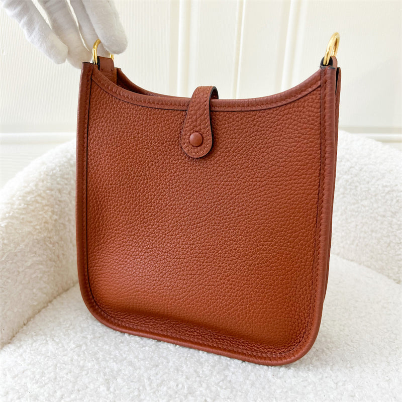 Hermes Mini Evelyne 16 in Cuivre Clemence Leather and Tricolor (Capucine + Parme + Rouge Duchess) Strap and GHW